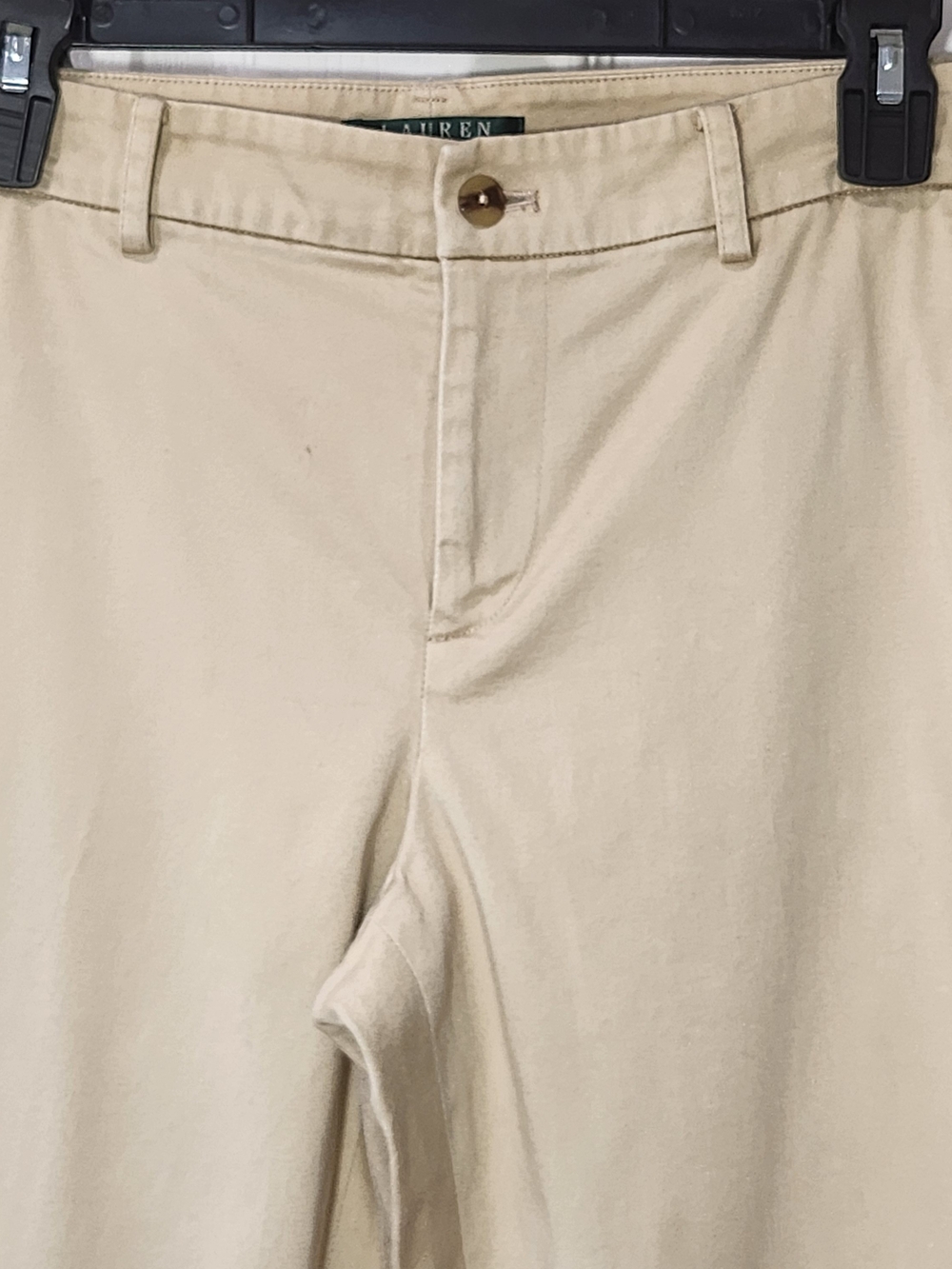Lauren Ralph Lauren Womens Khaki Beige Chino Pants Sz 10 Cotton Stretch Straight - Picture 2 of 12